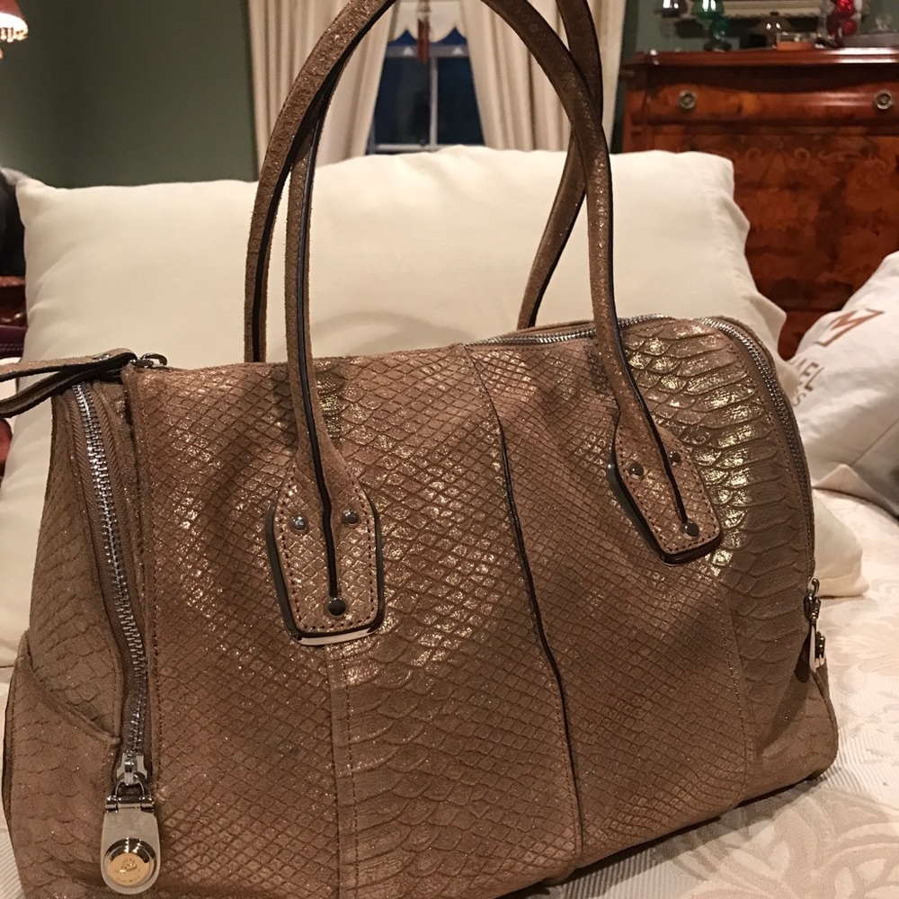 Metallic shimmer snakeskin bag